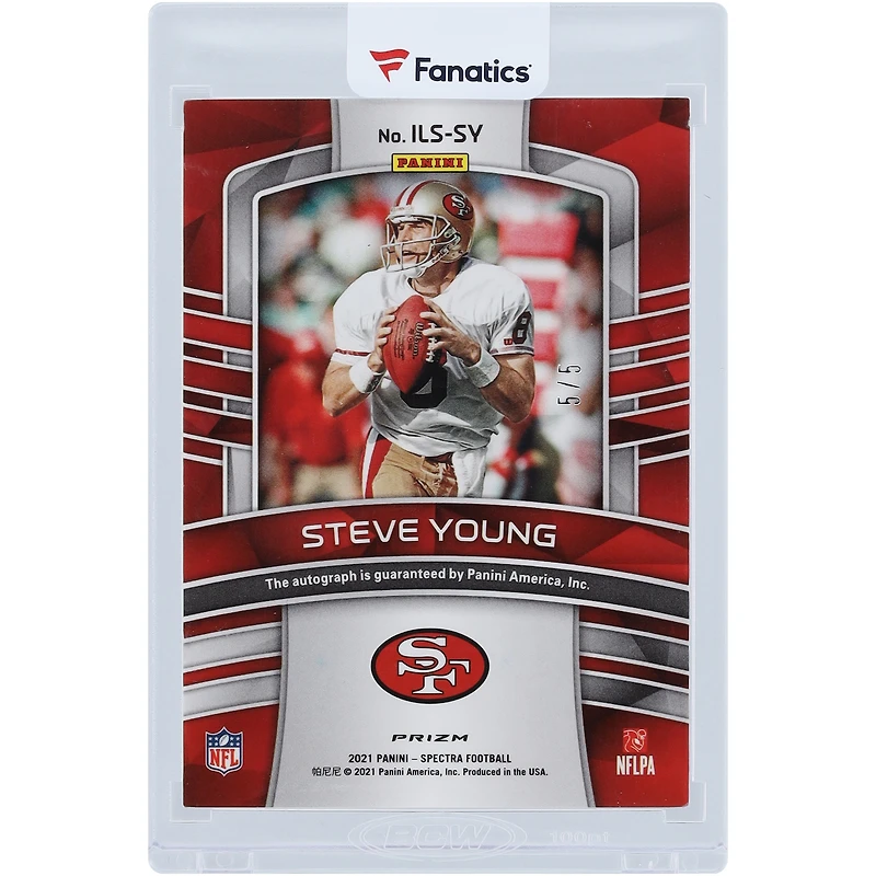 Steve Young San Francisco 49ers Autographed 2021 Panini Spectra Neon Splatter Prizm Illustrious Legends #ILS-SY #5/5 Card