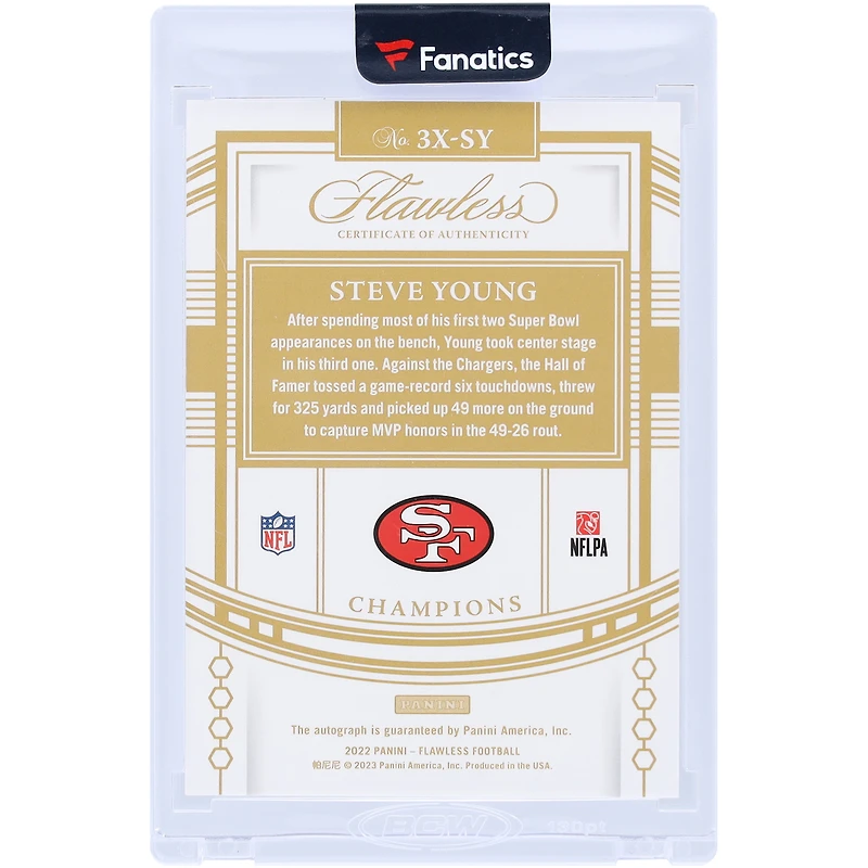 Carte Panini Flawless Champions Emerald #3X-SY #1/3 autographiée par Steve Young des 49ers de San Francisco 2022