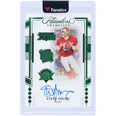 Carte Panini Flawless Champions Emerald #3X-SY #1/3 autographiée par Steve Young des 49ers de San Francisco 2022