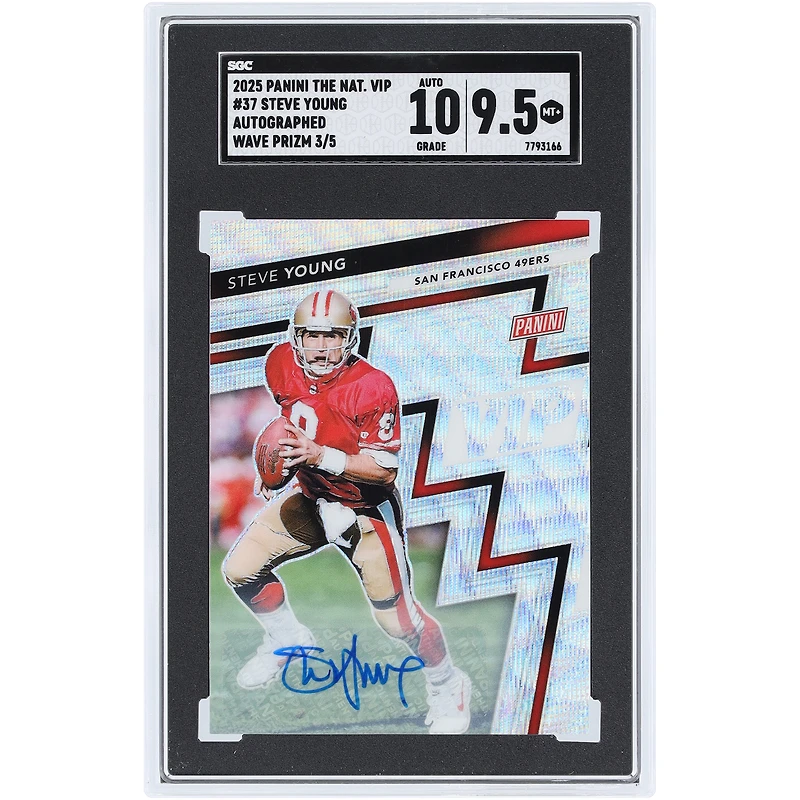 Steve Young San Francisco 49ers Autographed 2025 Panini The National VIP Wave Prizm #37 #3/5 SGC Authenticated 9.5/10 Card