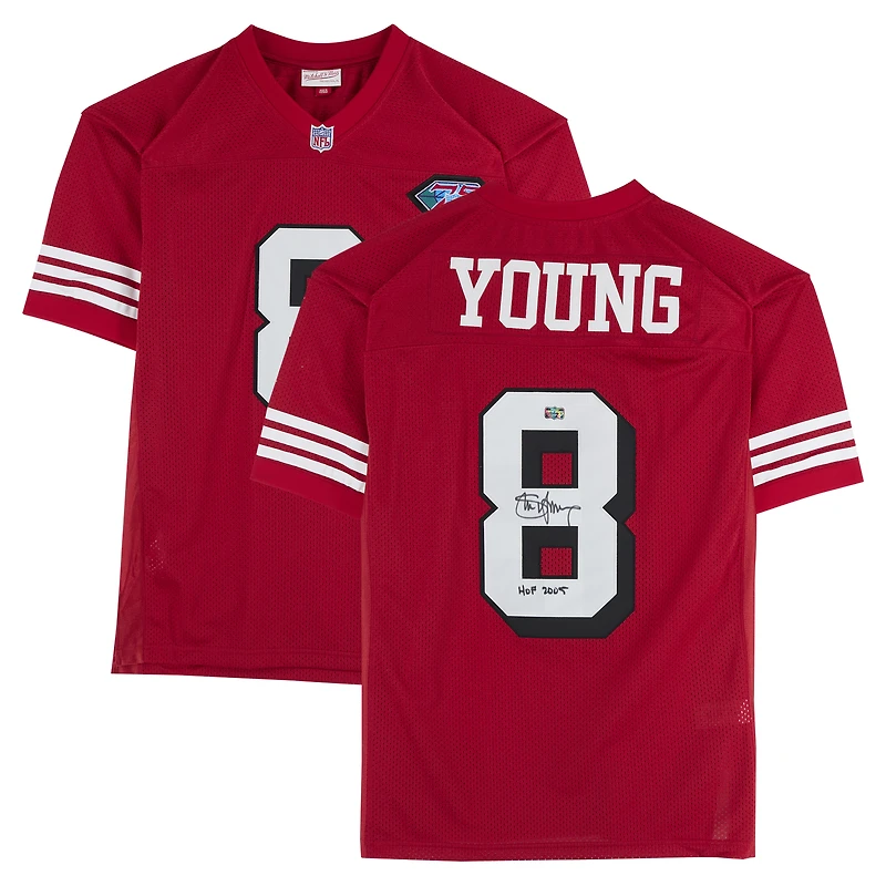 Maillot authentique dédicacé par Steve Young des San Francisco 49ers par Scarlet Mitchell & Ness avec inscription « HOF 2005 »