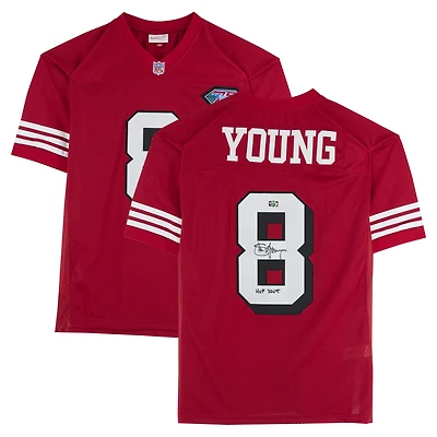 Maillot authentique dédicacé par Steve Young des San Francisco 49ers par Scarlet Mitchell & Ness avec inscription « HOF 2005 »