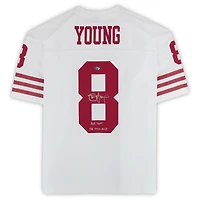 Maillot réplique blanc autographié par Steve Young des San Francisco 49ers, Mitchell & Ness 1990, avec plusieurs inscriptions