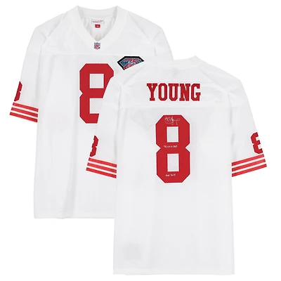 Steve Young San Francisco 49ers Autographed White Mitchell & Ness Authentic Jersey with "SB XXIX MVP, HOF 2005" Inscriptions