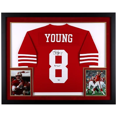 Steve Young San Francisco 49ers SM Deluxe Framed Autographed Red Replica Mitchell & Ness Jersey with "HOF 2005" Inscription
