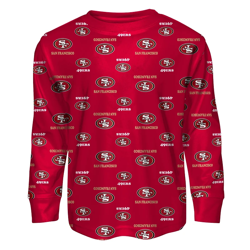 Toddler Outerstuff Scarlet San Francisco 49ers All-Over-Print Long Sleeve T-Shirt and Pants Sleep Set