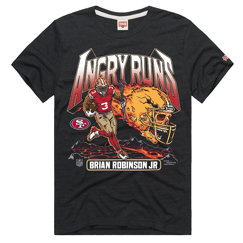 T-shirt unisexe hommage à Brian Robinson Jr., couleur anthracite, avec un motif graphique « Angry Runs » des 49ers de San Francisco.