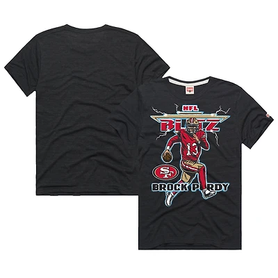 Unisex Homage Brock Purdy Heathered Black San Francisco 49ers NFL Blitz Player Tri-Blend T-Shirt