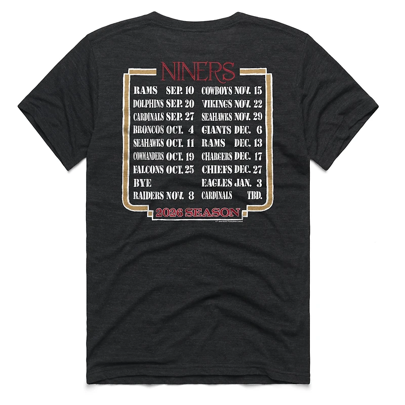 T-shirt unisexe Hommage Charcoal San Francisco 49ers 2026 NFL Calendar Queen Tri-Blend