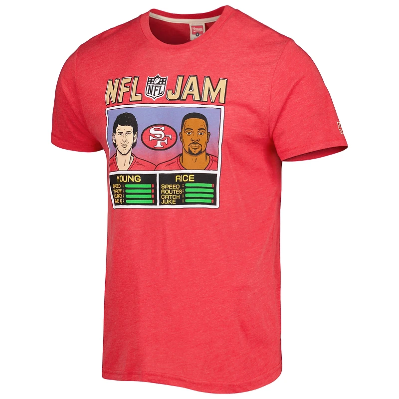 T-shirt unisexe hommage Jerry Rice et Steve Young Scarlet San Francisco 49ers NFL Jam Retired Tri-Blend