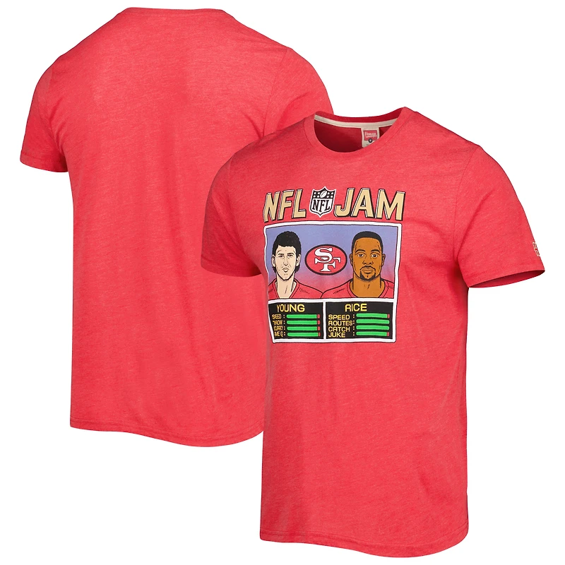 Unisex Homage Jerry Rice & Steve Young Scarlet San Francisco 49ers NFL Jam Retired Tri-Blend T-Shirt