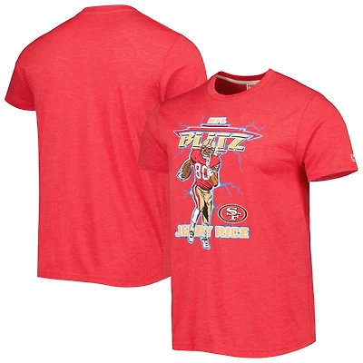 Unisex Homage Jerry Rice Heathered Scarlet San Francisco 49ers NFL Blitz Retired Player Tri-Blend T-Shirt