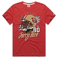 T-shirt unisexe en mélange de trois matières, hommage à Jerry Rice, rouge écarlate, des 49ers San Francisco. Illustration classique.