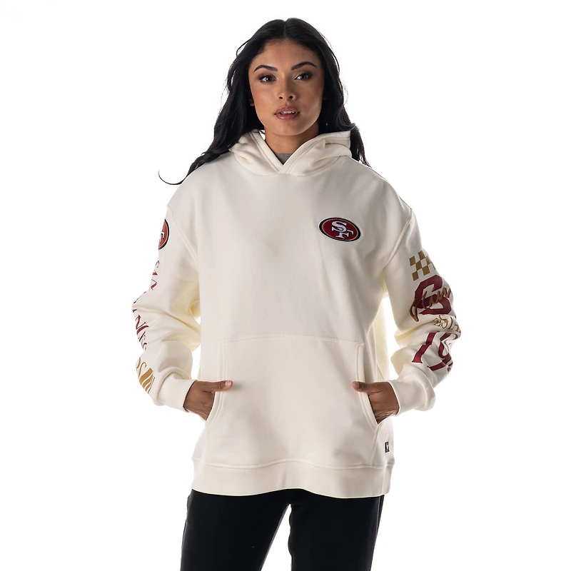 Sweat à capuche unisexe en polaire manches graphiques superposées The Wild Collective Cream San Francisco 49ers