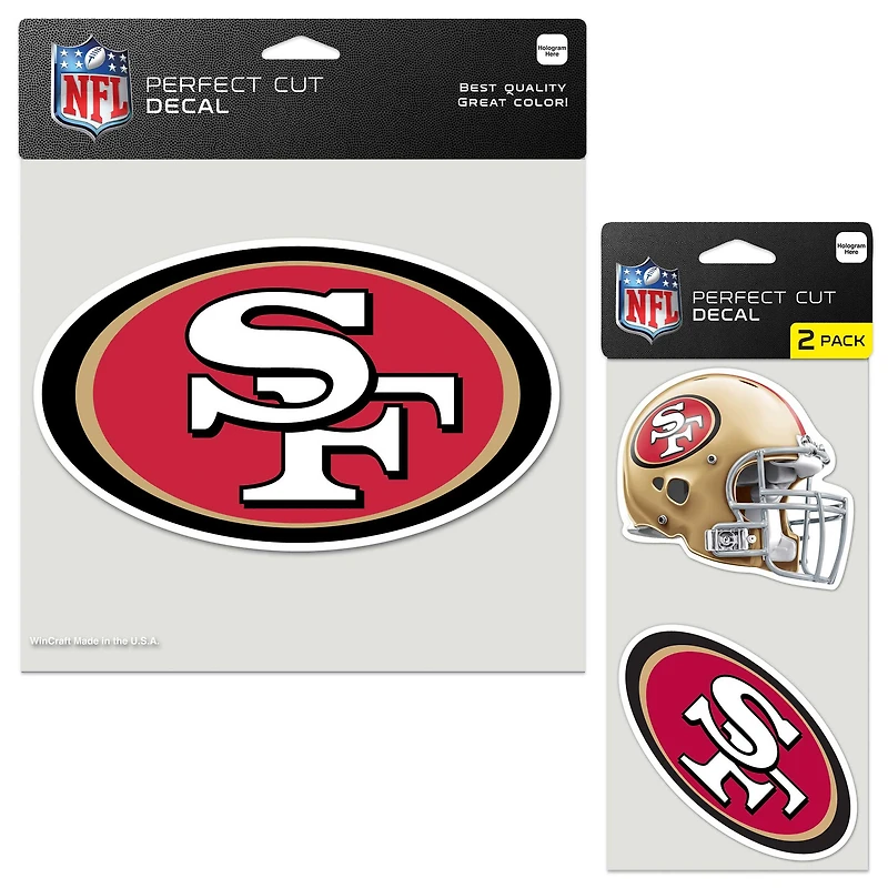 Lot de trois feuilles de décalcomanies WinCraft San Francisco 49ers Perfect Cut