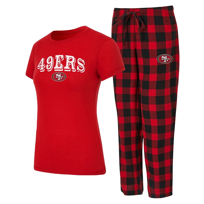 Women's Concepts Sport Scarlet/Black San Francisco 49ers Avondale T-Shirt & Pants Flannel PJ Set