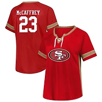 T-shirt à lacets grande taille avec nom et numéro pour femmes Fanatics Christian McCaffrey Scarlet San Francisco 49ers