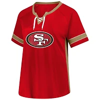 T-shirt à lacets grande taille avec nom et numéro pour femmes Fanatics Christian McCaffrey Scarlet San Francisco 49ers