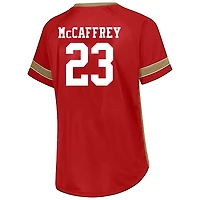 T-shirt à lacets grande taille avec nom et numéro pour femmes Fanatics Christian McCaffrey Scarlet San Francisco 49ers