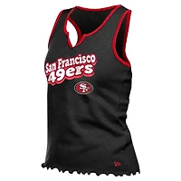 Women's New Era  Black San Francisco 49ers Lettuce Hem Notch Neck Tri-Blend Tank Top