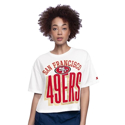 T-shirt court et boxy blanc pour femme avec inscription « Play the Ball » des 49ers de San Francisco