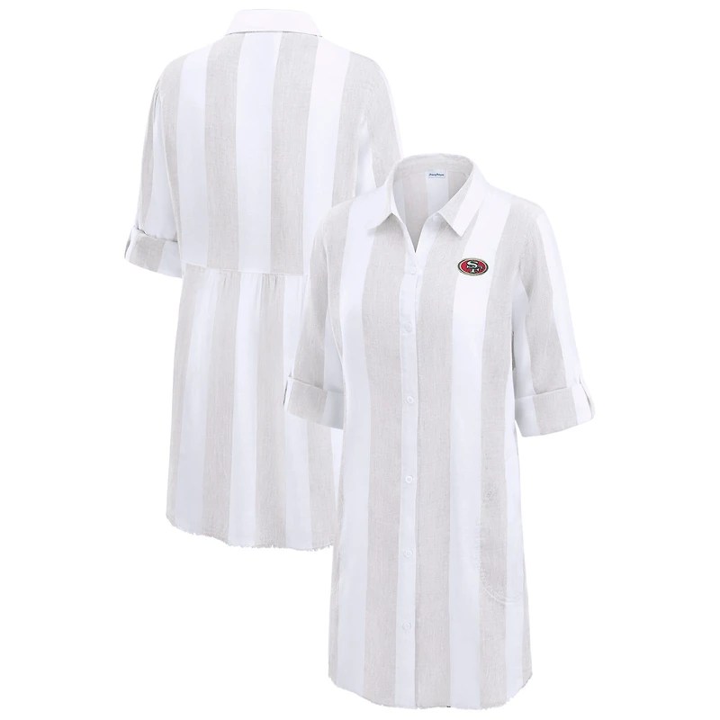 Women's Tommy Bahama Khaki/White San Francisco 49ers Rugby Beach Stripe Button-Up Tunic