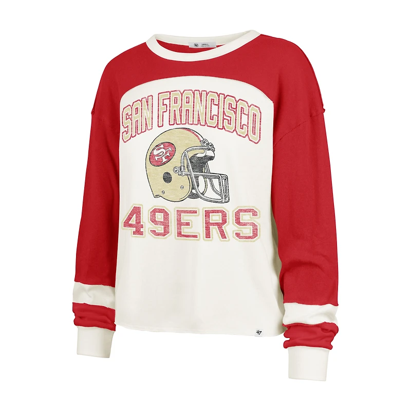 Women's '47 Cream San Francisco 49ers Double Header Curve Toni Long Sleeve T-Shirt