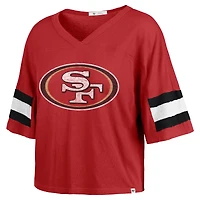 Women's '47 Scarlet San Francisco 49ers  Double Header Scout Cropped V-Neck T-Shirt