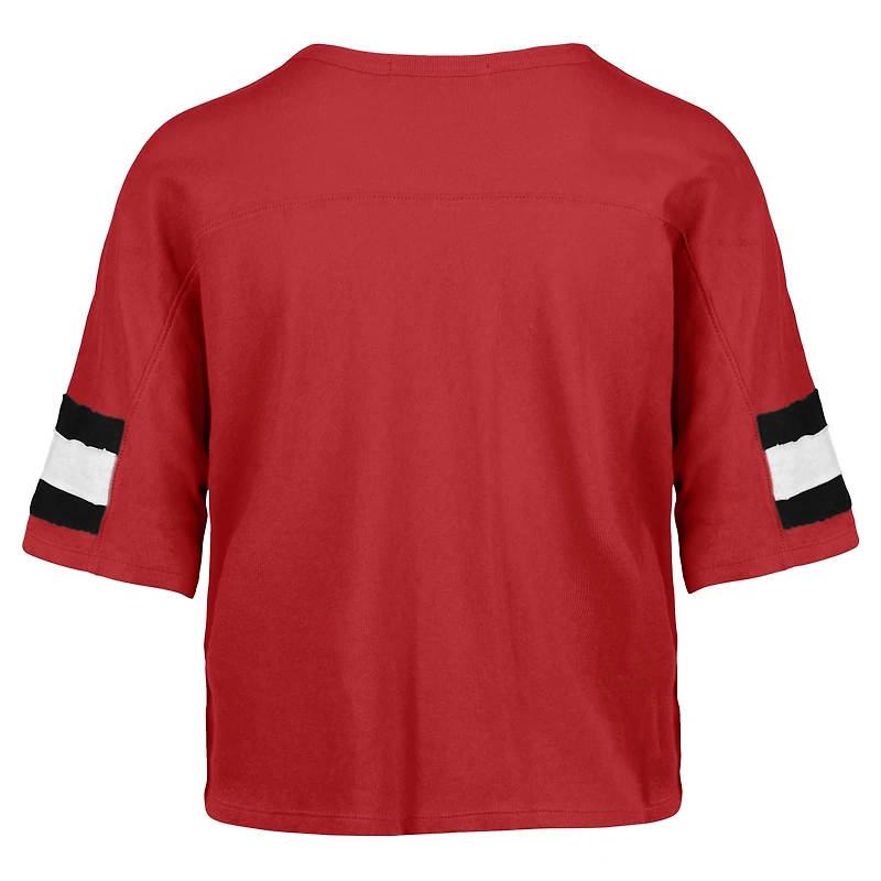 Women's '47 Scarlet San Francisco 49ers Double Header Scout Cropped V-Neck T-Shirt