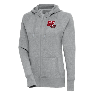 Sweat à capuche zippé Victory Antigua Heather Grey pour femme des San Francisco 49ers