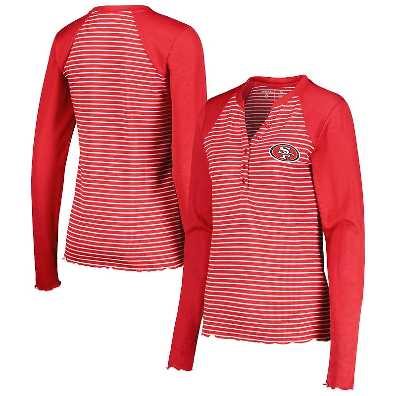T-shirt Henley à manches longues gaufré Antigua Scarlet pour femme des San Francisco 49ers Maverick
