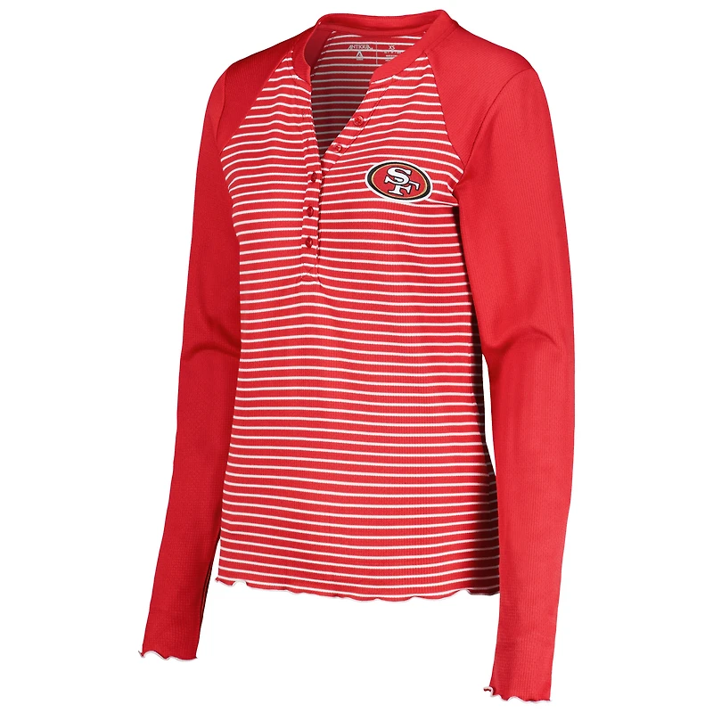 T-shirt Henley à manches longues gaufré Antigua Scarlet pour femme des San Francisco 49ers Maverick