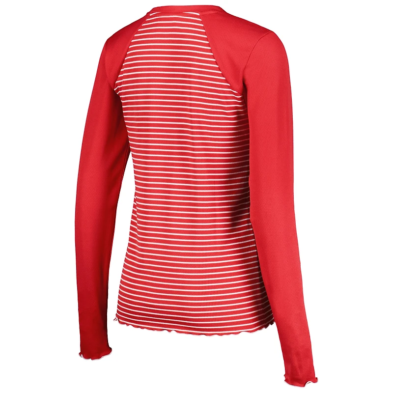 Women's Antigua Scarlet San Francisco 49ers Maverick Waffle Henley Long Sleeve T-Shirt