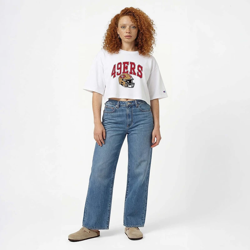 Women's Champion White San Francisco 49ers Boyfriend Cropped T-Shirt