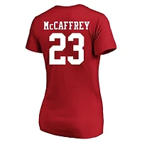 T-shirt à col rond avec nom et numéro Fair Catch pour femme Christian McCaffrey Scarlet San Francisco 49ers grande taille