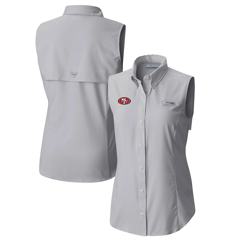 Chemise boutonnée sans manches Columbia grise San Francisco 49ers PFG Tamiami Omni-Shade pour femme