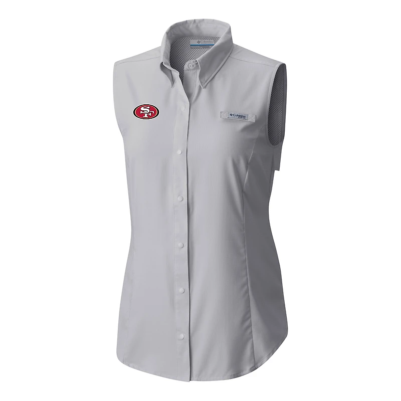 Chemise boutonnée sans manches Columbia grise San Francisco 49ers PFG Tamiami Omni-Shade pour femme