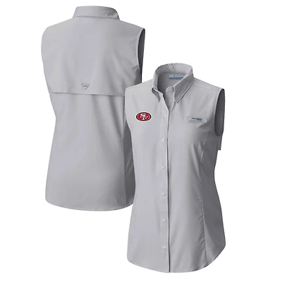Chemise boutonnée sans manches Columbia grise San Francisco 49ers PFG Tamiami Omni-Shade pour femme