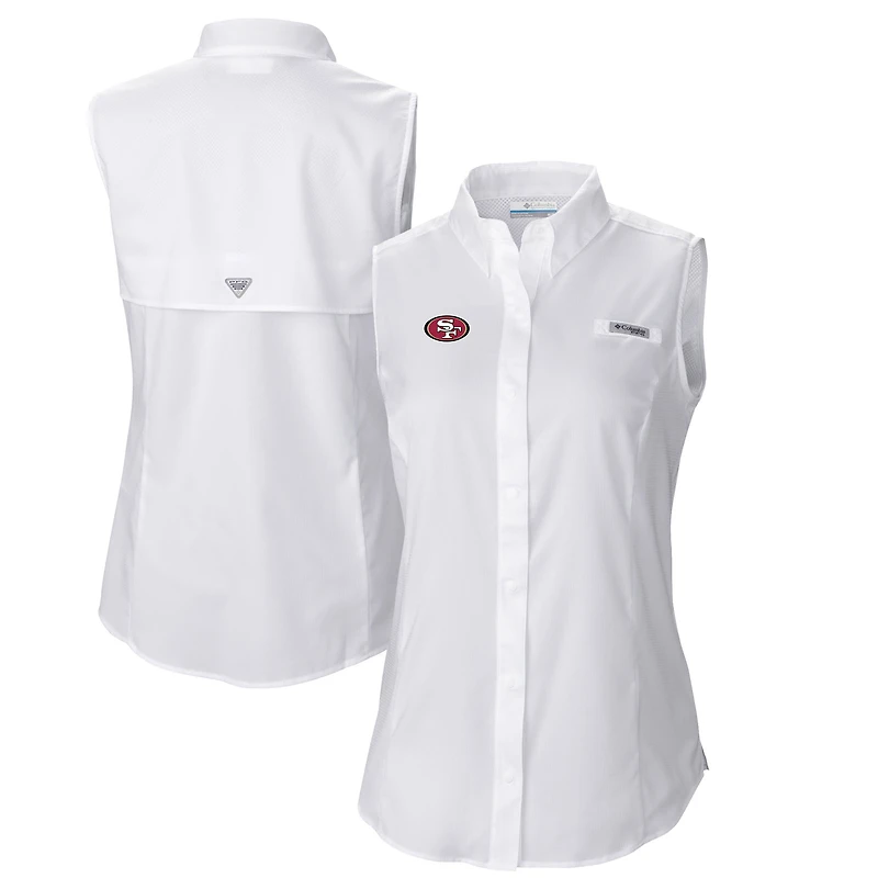 Chemise boutonnée sans manches Columbia blanche San Francisco 49ers PFG Tamiami Omni-Shade pour femme