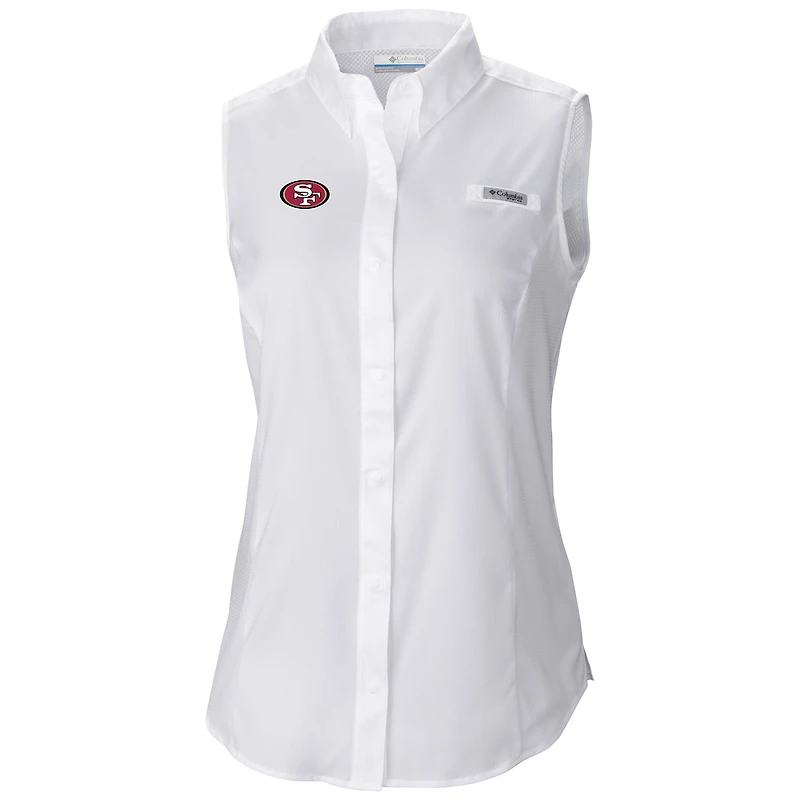 Chemise boutonnée sans manches Columbia blanche San Francisco 49ers PFG Tamiami Omni-Shade pour femme
