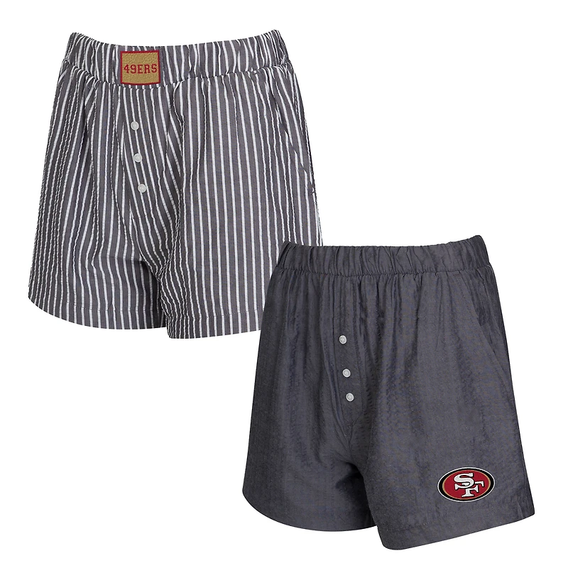 Ensemble de deux boxers Concepts Sport Anthracite San Francisco 49ers à rayures et motifs unis pour femme