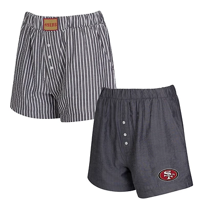 Women's Concepts Sport  Charcoal San Francisco 49ers Two-Pack Stripes and Solids Boxer Shorts Set