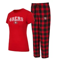Ensemble pyjama en flanelle rouge/noir pour femme Concepts Sport San Francisco 49ers Plus Avondale avec t-shirt et pantalon