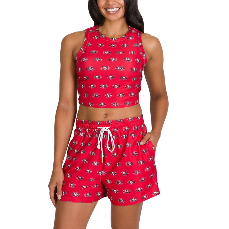 Women's Concepts Sport San Francisco 49ers Gauge Allover Print Cropped Tank Top & Shorts Sleep Set