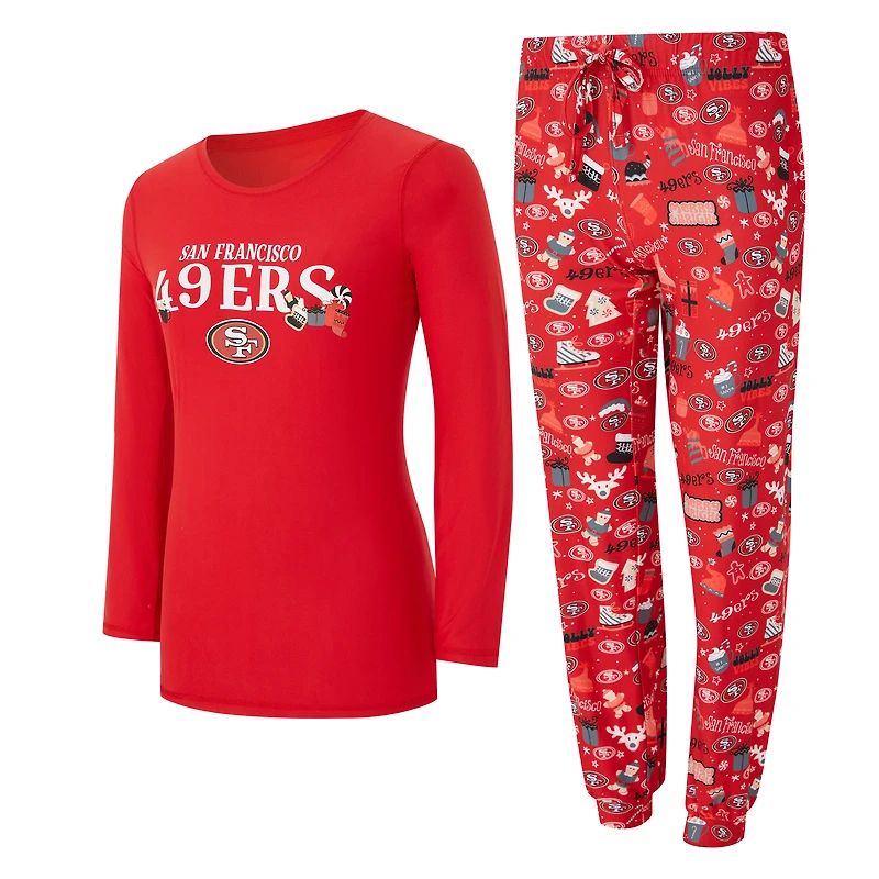 Ensemble de nuit pour femme Concepts Sport Scarlet San Francisco 49ers avec t-shirt à manches longues et pantalon couleur châtain