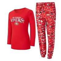 Ensemble de nuit pour femme Concepts Sport Scarlet San Francisco 49ers avec t-shirt à manches longues et pantalon couleur châtain