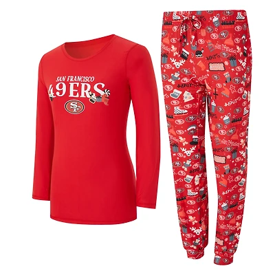 Women's Concepts Sport Scarlet San Francisco 49ers Chesnut Long Sleeve T-Shirt and Pant Sleep Set