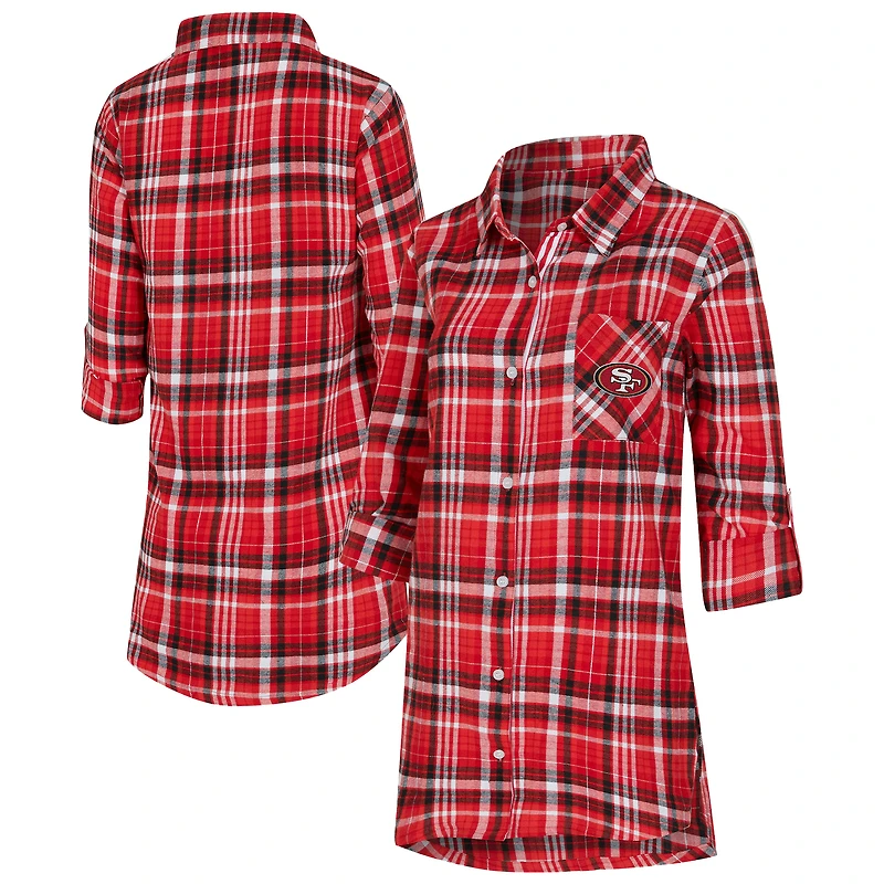 Women's Concepts Sport Scarlet San Francisco 49ers Laney Plaid Tri-Blend Full-Button Nightshirt