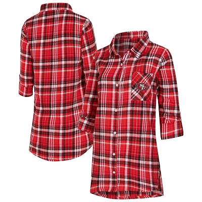 Women's Concepts Sport Scarlet San Francisco 49ers Laney Plaid Tri-Blend Full-Button Nightshirt