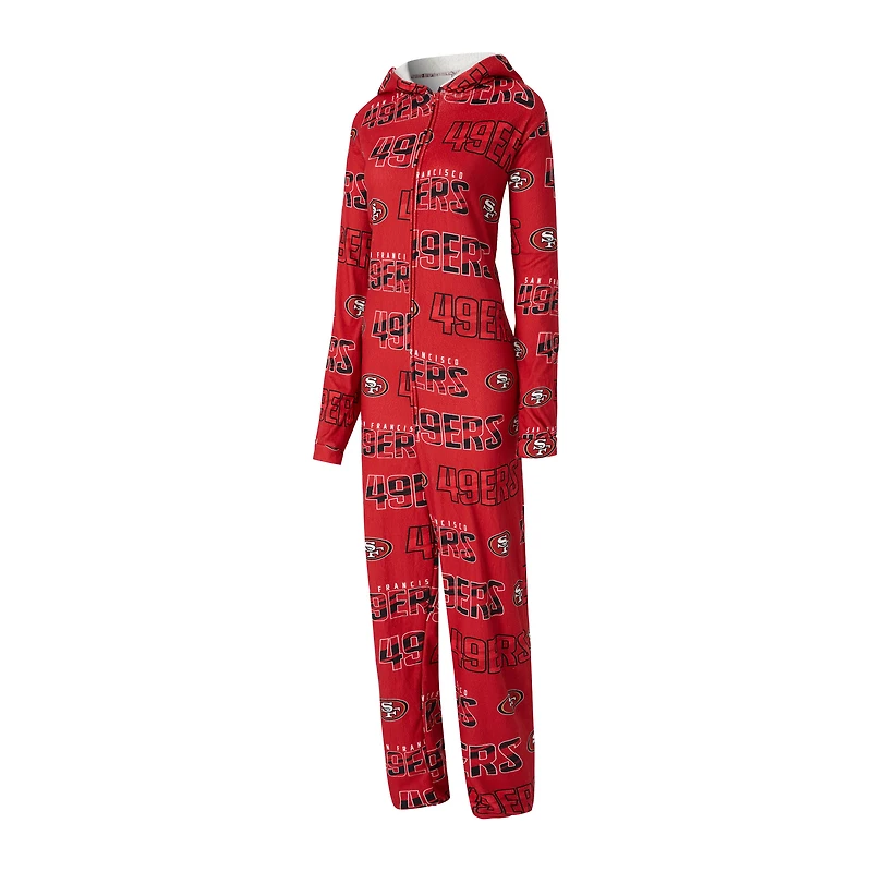 Combinaison intégrale zippée en microfibre polaire imprimée rouge écarlate San Francisco 49ers de Concepts Sport pour femme